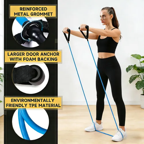 Vista 3 de 20 bandas de resistencia con asas para entrenamientos en casa, juego de bandas de ejercicio universales para terapia física y rehabilitación