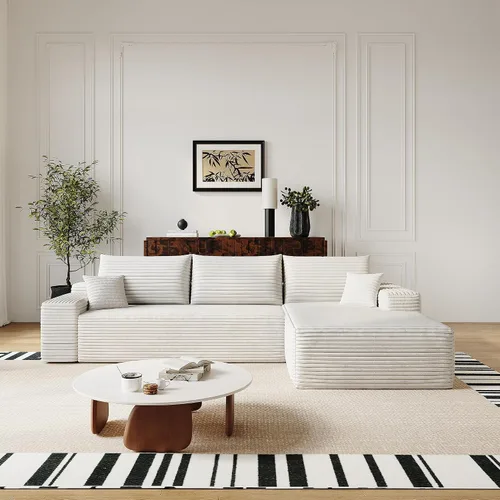 Vista 61 de Sofá modular moderno de 96 pulgadas para sala de estar, sofá modular tapizado sin hueso con bolsillos, cómodo sofá nube con diván en forma de L Negro