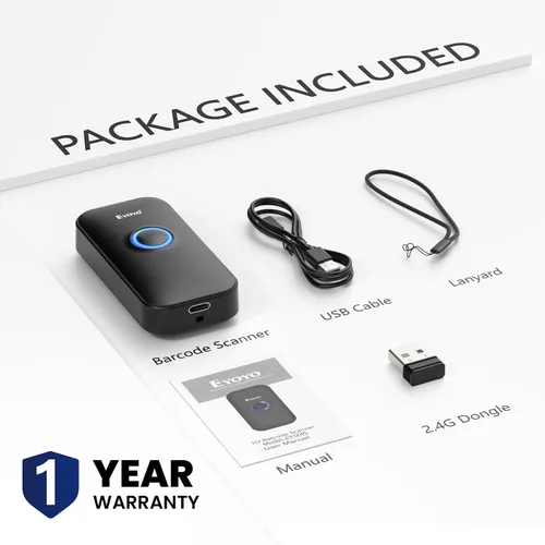Vista 8 de Eyoyo Mini escáner de código de barras Bluetooth 1D, 3 en 1 USB con cable y Bluetooth y lector de código de barras inalámbrico de 2.4 G, escaneo