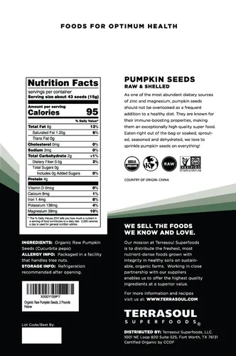 Vista 2 de Semillas de calabaza orgánica (pepitas) Terrasoul Superfoods