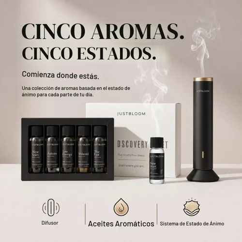Vista 2 de JustBloom Juego de aceites difusores de hotel, 5 aromas, 5 x 0.7 fl oz