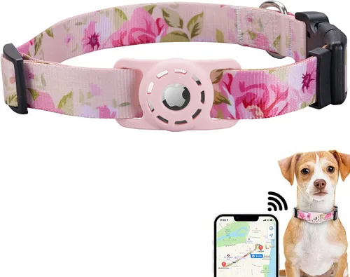 Vista 8 de Collar para perro, compatible con AirTag, collar de nailon para cachorros con soporte de silicona para perros pequeños, negro, XS: cuello de 8 a 12
