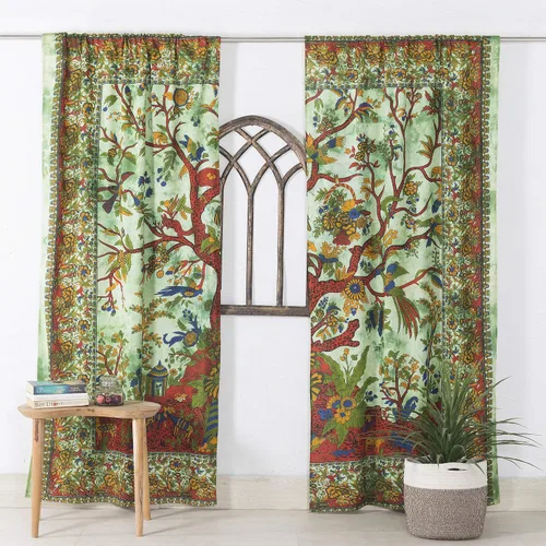 Vista 14 de Popular Handicrafts Paneles de Cortina Mandala Tie Dye del Hermoso Árbol de la Vida Hippie Bohemio Indio Turquesa