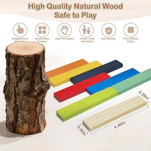 Vista 3 de Hayder Juego clásico de bloques de construcción de madera, 100 piezas