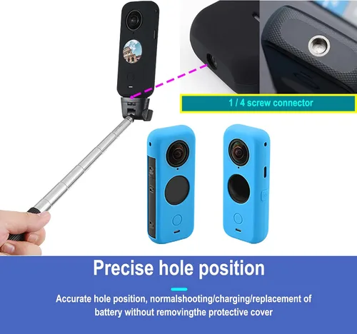 Vista 5 de Accesorios de protección para Insta360 One X2, funda de goma para cámara de acción con kit de cubierta de lente de silicona (negro)