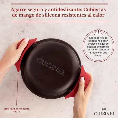 Vista 6 de Cuisinel Horno Holandés de Hierro Fundido - Olla Profunda de 3 Cuartos - Multicocina 2 en 1 Presazonada - Tapa Combinada que Funciona como Sartén