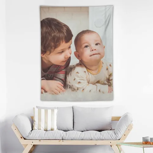 Vista 5 de OHORTEB Tapiz vertical personalizado con foto y nombre, colgante de pared personalizado para bodas, cumpleaños, día del padre, día de la madre