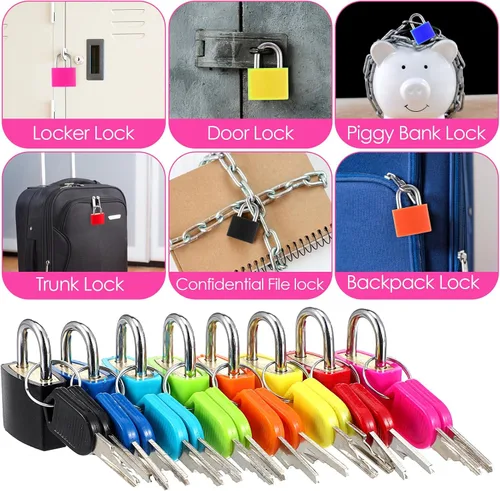 Vista 4 de 24 cerraduras pequeñas multicolor para equipaje con llaves, mini cerradura de casillero, cerraduras de metal para maleta, candado con llave de cobre