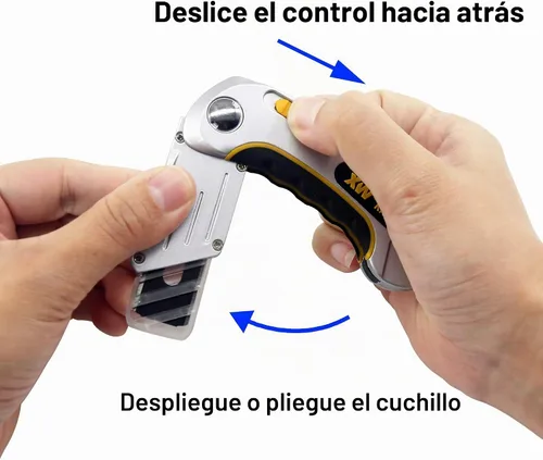 Vista 5 de XW Cuchillo plegable para alfombra, navaja resistente con tapa protectora, 5 cuchillas adicionales incluidas