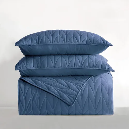 Vista 6 de SHALALA - Juego de edredón 100% algodón, relleno de algodón de 7.07 oz/m², colcha prelavada de 3 piezas ultra suave y ligera con fundas de almohada