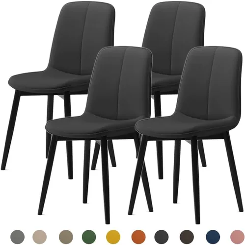 Vista 18 de Juego de sillas de comedor modernas, de piel sintética con asiento tapizado de 1.6 in, patas de acero al carbono de mediados de siglo, silla Beige