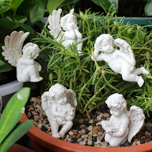 Vista 7 de Kisangel Adornos de alas de ángel, escultura de jardín de resina, 2.8 pulgadas, estatua decorativa de ala de ángel para decoración de patio al aire