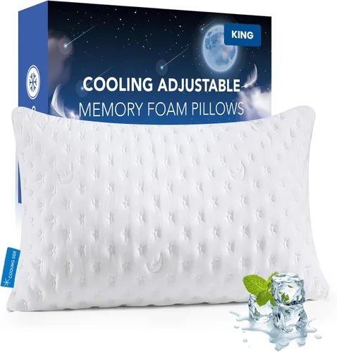 Vista 13 de KUCEY - Almohada refrescante para dormir lateral para dolor de cuello y hombros, almohadas de cama curvas de espuma viscoelástica triturada de lujo