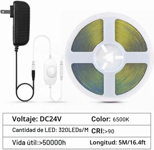 Vista 5 de GUPUP - Cuerda de luz giratoria COB de 16.4 pies, tira de luz LED blanca, 6500K 24V Blanco