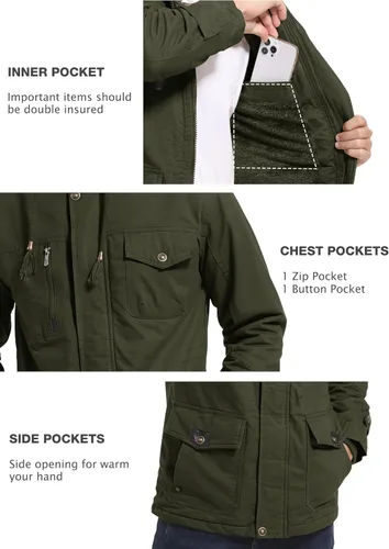 Vista 5 de MAGCOMSEN Men's Winter Coat Military Jacket Fleece Lined Parka Cotton Cargo Jacket