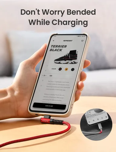Vista 2 de AINOPE - Cable USB C a USB [Paquete de 3 unidades 3.3 pies/6.6 pies/10 pies] 3.1A USB carga rápida en ángulo recto, cable de carga USB C trenzado