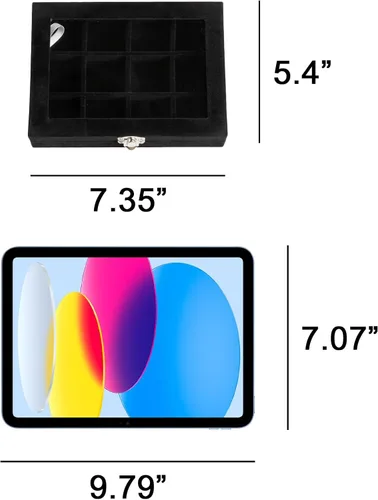 Vista 4 de Frebeauty Bandeja organizadora de joyas con tapa transparente, 12 rejillas de terciopelo con tapa transparente, vitrina de joyería, caja de joyería