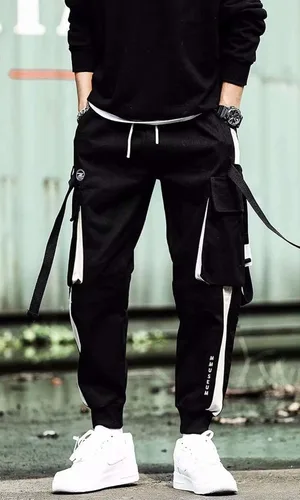 Vista 4 de Streetwear - Pantalones de hip hop, pantalones cargo deportivos, casuales, deportivos, para hombres, parejas, mujeres, unisex