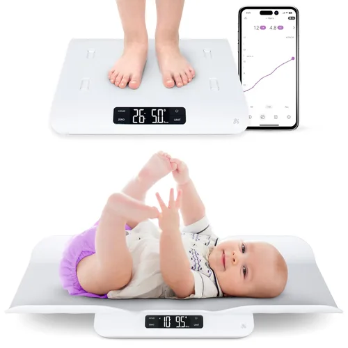 Vista 9 de Greater Goods Báscula digital para bebés y niños pequeños, no conectada Digital Newborn Scale with Removable Tray, 2-in-1 Design, Hold for Wiggly