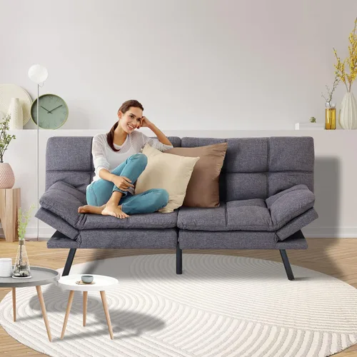 Vista 2 de Opoiar Moderno sofá cama convertible, futón de espuma viscoelástica, cama de dos plazas de 71 x 33 x 32 pulgadas, de lino transpirable ajustable