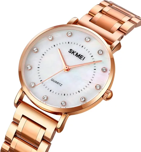 Vista 2 de SKMEI Women Watches Diamond Big Face Thin Slim Stainless Luxury Fashion Analog Quartz Waterproof Dress Casual Simple Ladies Female Rose Gold