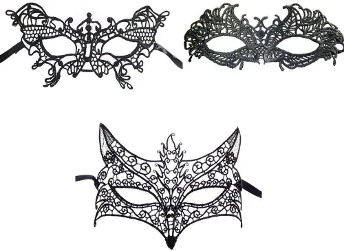 Vista 5 de Tvoip Paquete de 9 máscaras de encaje venecianas para mujer, máscara de ojos sexy para Halloween, carnaval, fiesta, baile, color negro, Negro