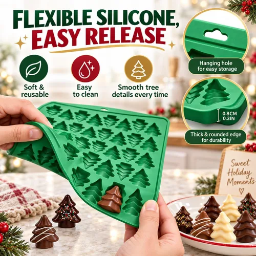 Vista 4 de Mini molde de silicona para árbol de Navidad, bandeja gomosa de caramelo de Alfombrilla flexible de una sola pieza para una fácil liberación, ideal