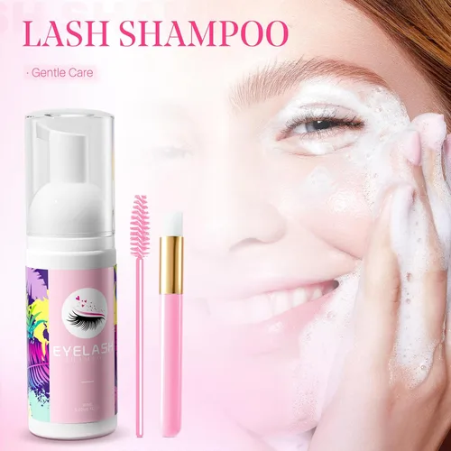 Vista 2 de Champú de pestañas para extensiones de pestañas, kit de limpieza de champú para pestañas 60ml Eyelash Extension Cleanser with Shampoo Brush