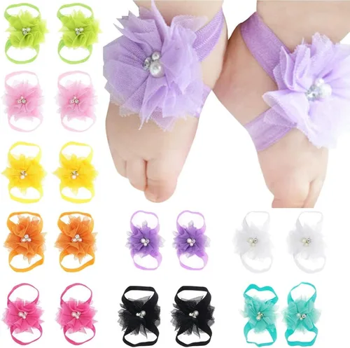Vista 7 de Eforcase 12 pares de sandalias descalzas para bebé y niña, sandalias descalzas de flores para bebés recién nacidos, niñas pequeñas