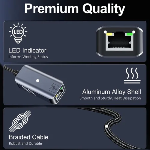 Vista 8 de Adaptador USB C a Ethernet de 5 Gbps, USB-A y USB-C a RJ45 LAN 5000 Mbps convertidor de red con cable, adaptador USB a Ethernet compatible