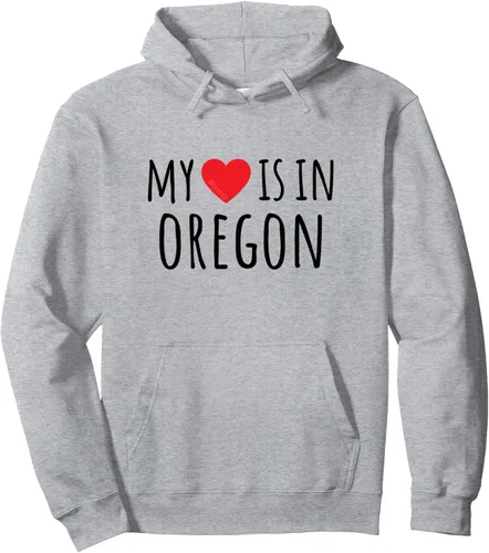 Vista 3 de My Heart is in OREGON - Sudadera con capucha de estado estadounidense, Gris