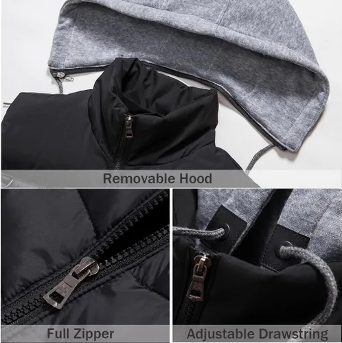 Vista 4 de Msmsse Chalecos de invierno para hombre, chaleco acolchado con capucha extraíble para hombre