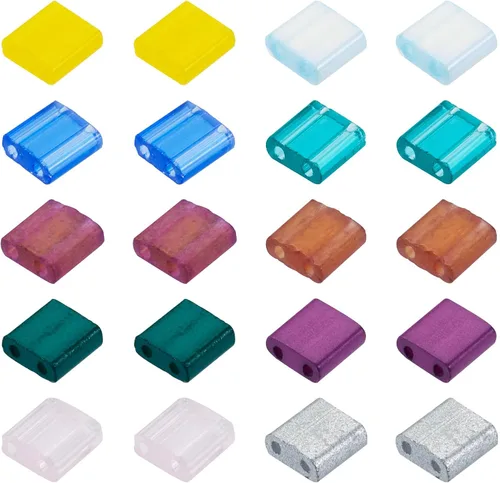 Vista 7 de Pandahall - 200 cuentas de vidrio cuadradas planas, cuentas de Tila de 2 agujeros en 10 colores para hacer pulseras, collares y aretes, joyería