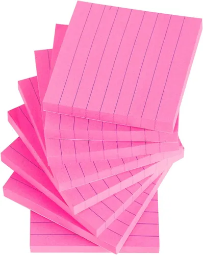 Vista 3 de Vanpad Notas adhesivas forradas de 3 x 3 pulgadas, almohadillas autoadhesivas a rayas de color rosa brillante, fáciles de publicar para el hogar