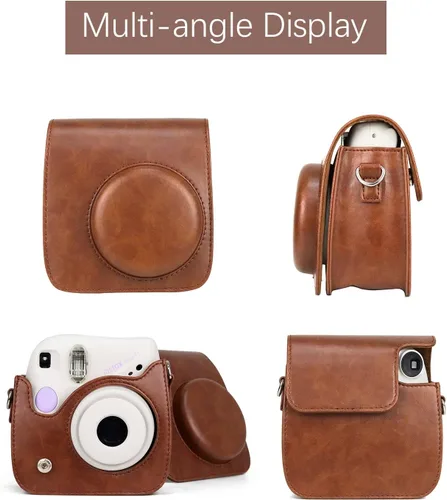 Vista 3 de Rieibi Funda de piel sintética Mini 7+, funda protectora para cámara instantánea Fujifilm Instax Mini 7+ con correa de hombro ajustable