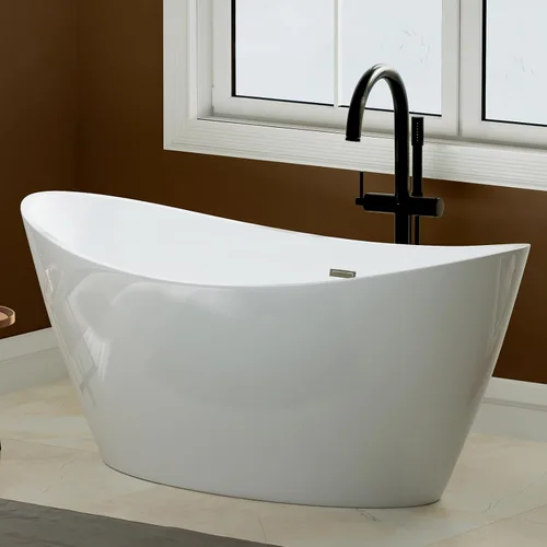 Vista 2 de Empava Bañera independiente de 59 pulgadas, bañera acrílica profunda para baño pequeño, fondo plano antideslizante, spa en casa para aliviar