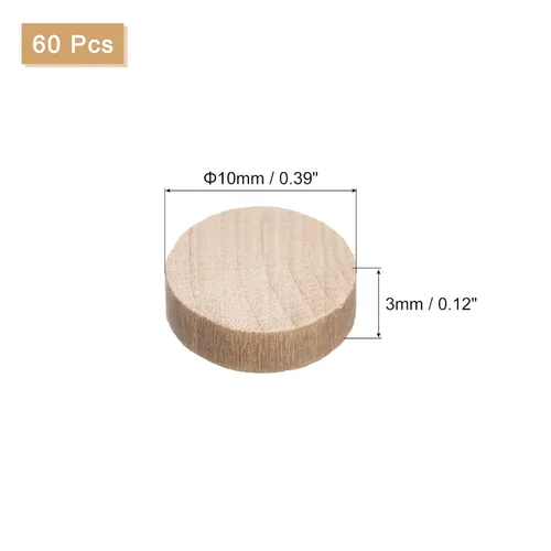 Vista 2 de uxcell 60 tapones de madera de cabeza plana, tapón de tornillo de botón de madera de 3/8 pulgadas, tapones de madera para agujeros de tornillo