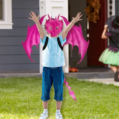 Vista 3 de MWRDSM Disfraz de alas de dragón para niños, disfraz de dragón de Halloween