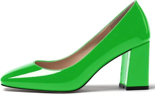 Vista 2 de WAYDERNS Zapatos de tacón alto con puntera cuadrada sólida para mujer, de 3 pulgadas