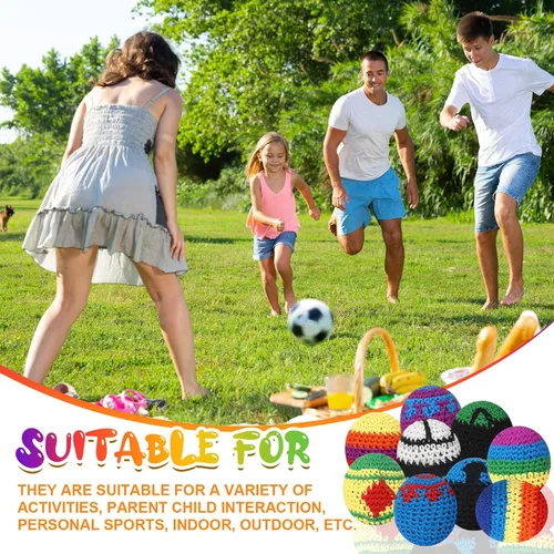 Vista 3 de Libima 10 unidades 10 30 Paquete de 60 bolas de patada tejidas multicolor surtidas de Kickball de punto de ganchillo patrón geométrico