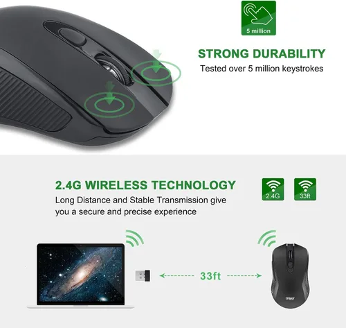 Vista 2 de Mouse óptico inalámbrico de 2,4 G, ahorro de energía, 5 DPI, 6 botones para PC y portátil