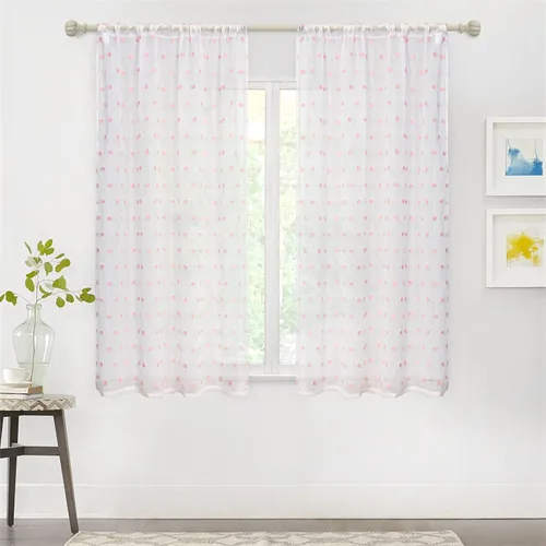 Vista 7 de MYSKY HOME Cortinas rosas para dormitorio de niñas, habitación de guardería, pompones para habitación de niñas y niños, cortinas traslúcidas blancas