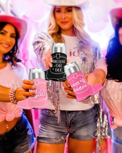 Vista 6 de CiyvoLyeen Botas de vaquera, 12 fundas para latas de despedida de soltera, aislantes de neopreno, vasos para bebidas o vasos para discoteca, vaquero