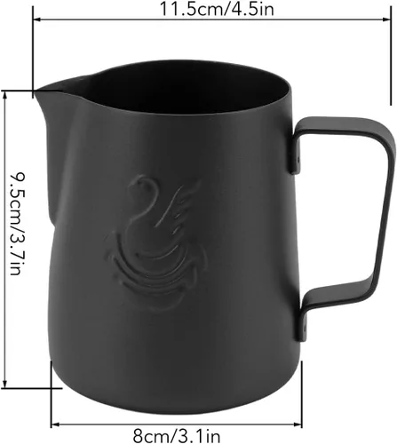 Vista 7 de Jarra de espuma de leche, a prueba de derrames, acero inoxidable 304, 14.2 fl oz, boquilla de águila para uso doméstico (negro)