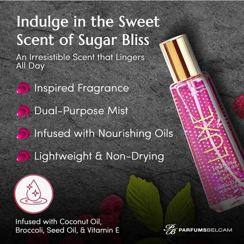 Vista 3 de Luxe Perfumery Sugar Bliss - Perfume en espray para el cabello y el cuerpo, fragancia Sweet Gourmand con frambuesa, chocolate, vainilla y almizcle