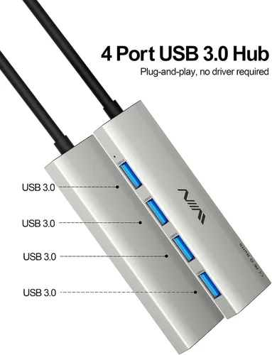 Vista 2 de Concentrador USB 3.0, extensor divisor USB de 4 puertos, adaptador portátil multipuerto de datos para laptop, Xbox, unidad flash, disco duro