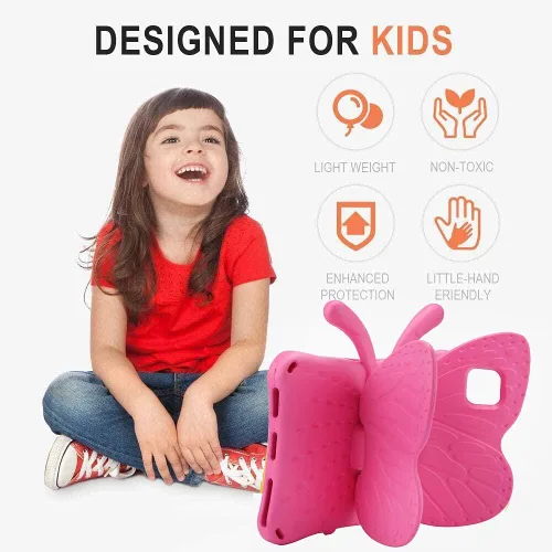 Vista 38 de FW Fire 7 - Funda para tablet para niños, Amazon Fire 7 2022, funda de mariposa con luz de atril, EVA, protección contra caídas, resistente, a