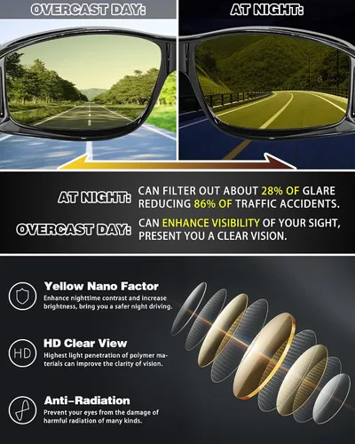 Vista 6 de IGnaef Lentes de conducción de visión nocturna para hombres y mujeres, lentes polarizados antirreflejos amarillos para la noche, IF0311