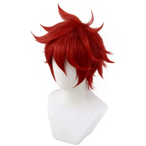 Vista 3 de C-ZOFEK Reki - Peluca corta roja para cosplay, disfraz de anime de Halloween (rojo)