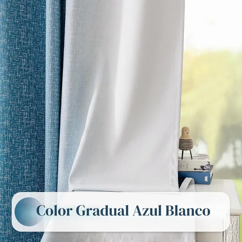 Vista 2 de Cortinas Ombre 100% Opacas de 63 Pulgadas de Largo 2 Paneles para Dormitorio Azul Blanco Patrón Degradado Oscurecimiento de Habitación Aislamiento